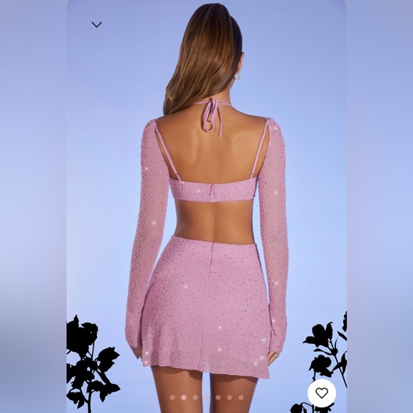 Oh Polly Embellished Long Sleeve Crop Top in Pink - Picture 4 of 5